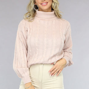 NEW1810 Oudroze Kabeltrui met Omgeslagen Col