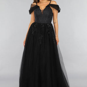 NEW1812 Zwarte Kanten Trouwjurk met Tule Rok