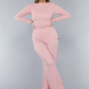 NEW190225 Gesmokte Stretch Two Piece in Roze