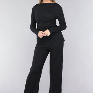 NEW190225 Zwarte Co Ord Set in Gesmokte Stof