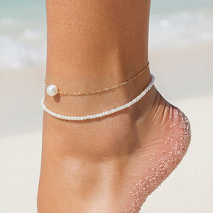 NEW190325 Goudkleurig Enkelbandje met Parels