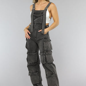 NEW1906 Grijze Wide Leg Cargo Tuinbroek