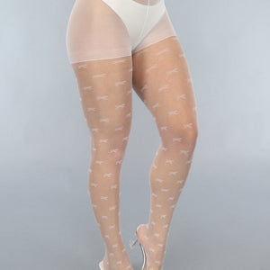 NEW2003 Witte 20 Denier Matte Panty met Strikjes