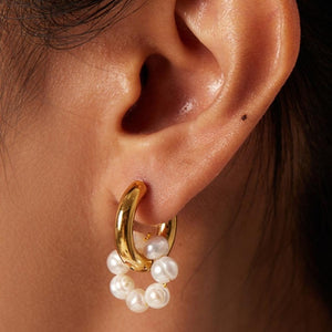 NEW2009 Gouden Stainless Oorbellen met Witte Parels