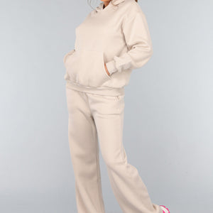 NEW2011 Beige Hoodie Set met Wijduitlopende Broek