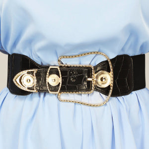 NEW2102 Zwarte Elastische Taille Riem met Gouden Gesp