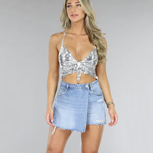 NEW2106 Zilveren Vlinder Top