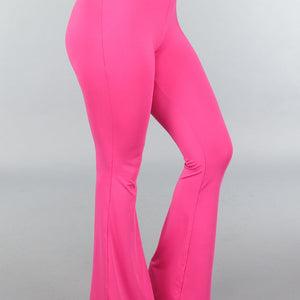NEW220125 Tall Fuchsia Elastische Legging Broek met Wijde Pijpen