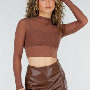 NEW220426 Bruine Mesh Crop Top met Pads