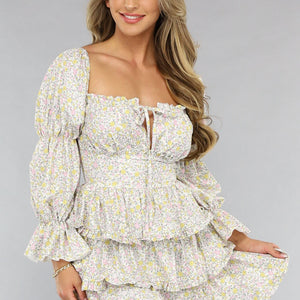 NEW2205 Layered Longsleeve Zomerjurkje met Bloemenprint