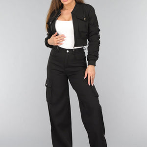 NEW2310 Zwarte Cargo Wide Leg Two Piece