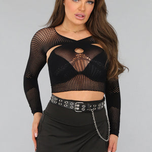 NEW2412 Cropped Fishnet Top met Gekruiste Look