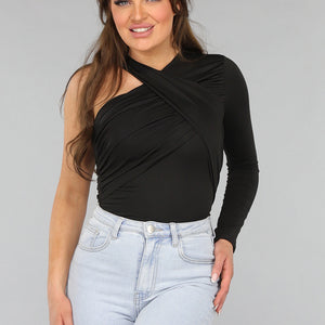 NEW2412 Gekruiste Asymmetrische Top in Zwart