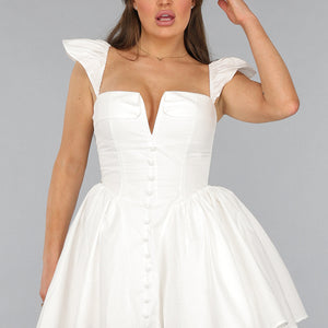 NEW2412 Wit Skaterjurkje met Ruffle Mouwtjes