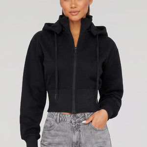 NEW2412 Zwart Vest in Kort Model met Afneembare Capuchon