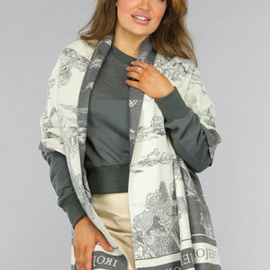 NEW2509 Grijze Grote Sjaal met Print