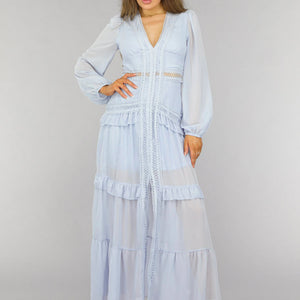 NEW2509 Lichtblauwe Bohemian Maxi Jurk