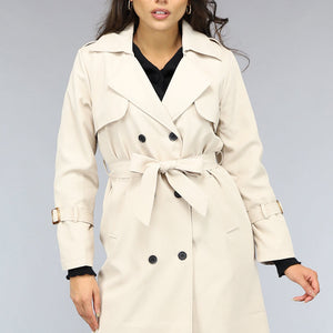 NEW2510 Lange Beige Jas met Tailleband