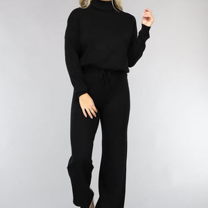 NEW2510 Zwarte Gebreide Two Piece met Col