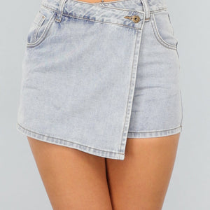 NEW2604 Lichtblauwe Denim Overslag Skort