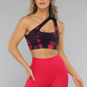 NEW2606 One Shoulder Sport-bh met Tie Dye Print