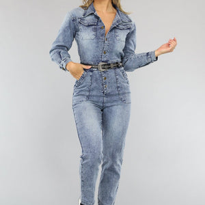 NEW2703 Denim Jumpsuit met Pofmouwen