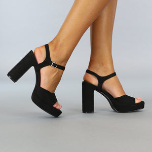 NEW2707 Zwarte Suèdelook Sandaletten met Blokhak