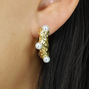 NEW2802 Gouden Stainless Oorringen met Parels