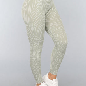 NEW3010 Khaki Sportlegging met Gestreepte Print