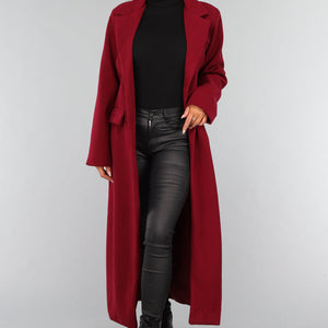 NEW3010 Lange Stoffen Burgundy Trenchcoat
