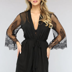 NEW3101 Zwarte Driedelige Kanten Slipdress Set