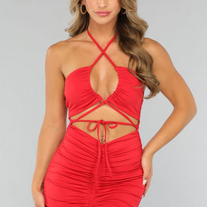 NEW3107 Rode Bodycon Jurk met Cutouts