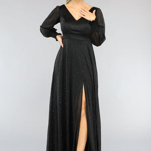 OP=OP! Lange Zwarte Jurk met Glitters en Split