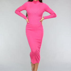 OP=OP! Fuchsia Bodycon Jurk met Rib Detail
