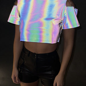 OP=OP! Reflecterende Crop Top met Korte Mouwen