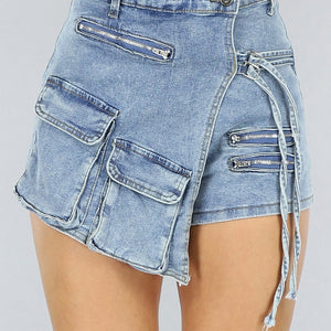 OP=OP.31.NL Blauwe Cargo Skort met Gespdetail