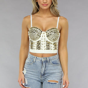 OP=OP.31.NL Witte Balconette Top met Gouden Studs