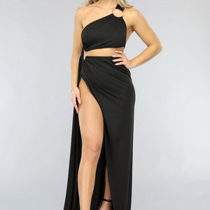 OP=OP! Asymmetrische Cut Out Jurk met Gouden Ringen