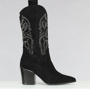 OP=OP! Zwarte Cowboy Boots met Glitter Steentjes