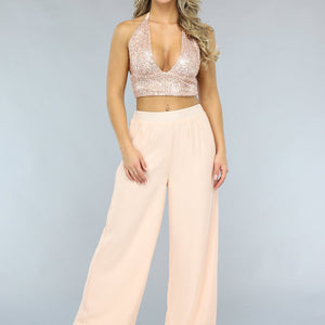 OP=OP! Champagne 2-delige Pantalon Set met Glitter Top