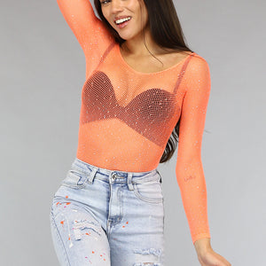 OP=OP.47.R Neon Oranje Off Schoulder Fishnet Bodysuit