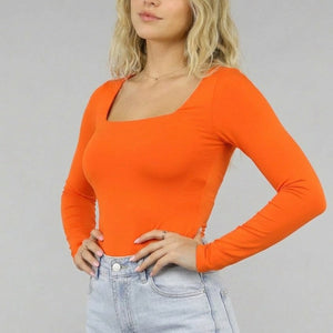ORANJE-S Oranje Longsleeve Top met Vierkante Hals