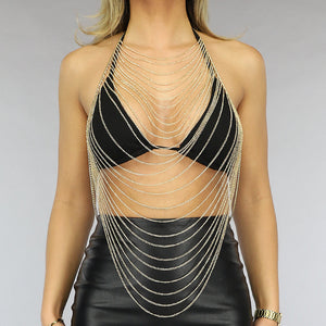 PU Goudkleurige Layered Bodychain met Oorbellen