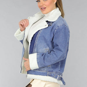Redial Jeans Lichtblauw Denim Teddy Biker Jasje