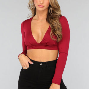 SALE30 Bordeaux Rode V Hals Crop Top