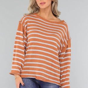 SALE30 Gestreepte Camel Trui