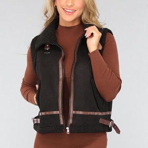SALE30 Zwart Teddy Gilet met Gesp Details