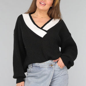 SALE30 Zwarte Gebreide Trui met Pofmouwen
