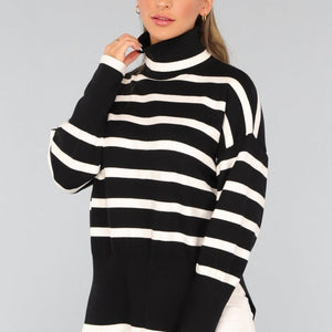SALE30 Zwarte Gestreepte Coltrui met Splitjes