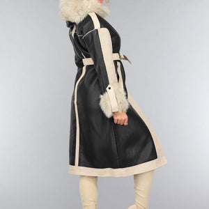 SALE30 Zwarte Teddy Trenchcoat met Bontkraag